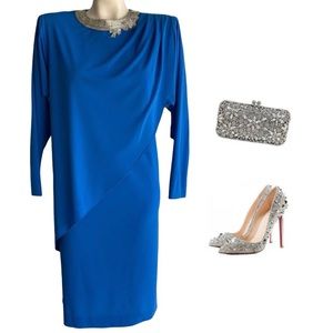 NUIT VINTAGE BLUE BEADED STRAIGHT SHIFT DRESS SZ 8